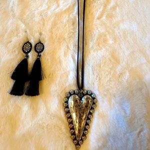 Long Heart Multi Color Necklace & Earrings Set